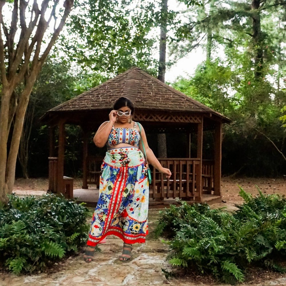 Plus Size Worldly Print Maxi Skirt Set